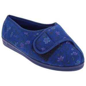 Comfylux Womens/Ladies Davina Floral Superwide Velcro Slippers / Navy Blue